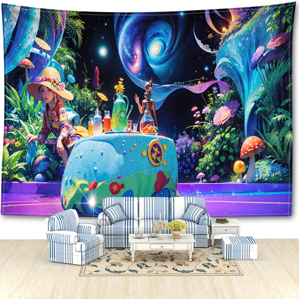 Mushroom Forest Abstract Tapestry
