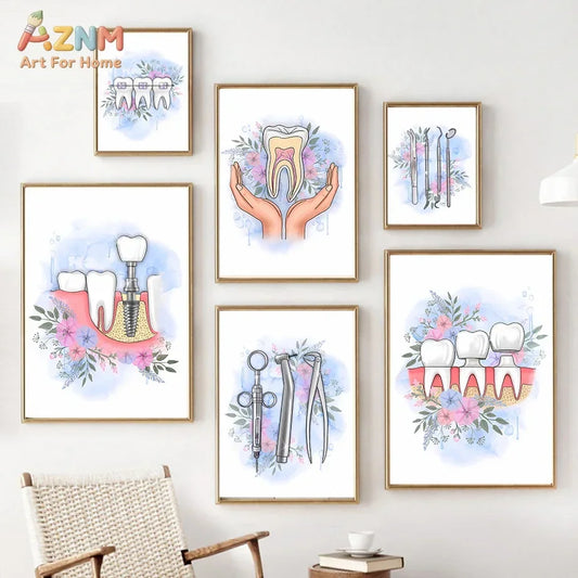 Watercolor Floral Dental Canvas Art