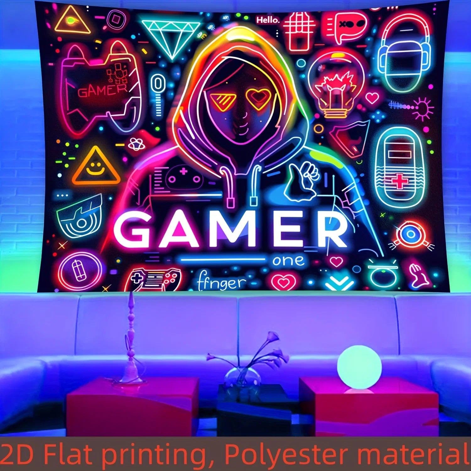 Neon esports gamer wall tapestry