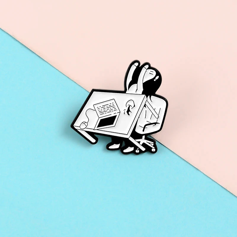 Cartoon Angry Office Girl Desk Pins Staff Enamel Pins Tired of Working Overthrow Desk Badge Funny Jewelry Gift for Office Staff