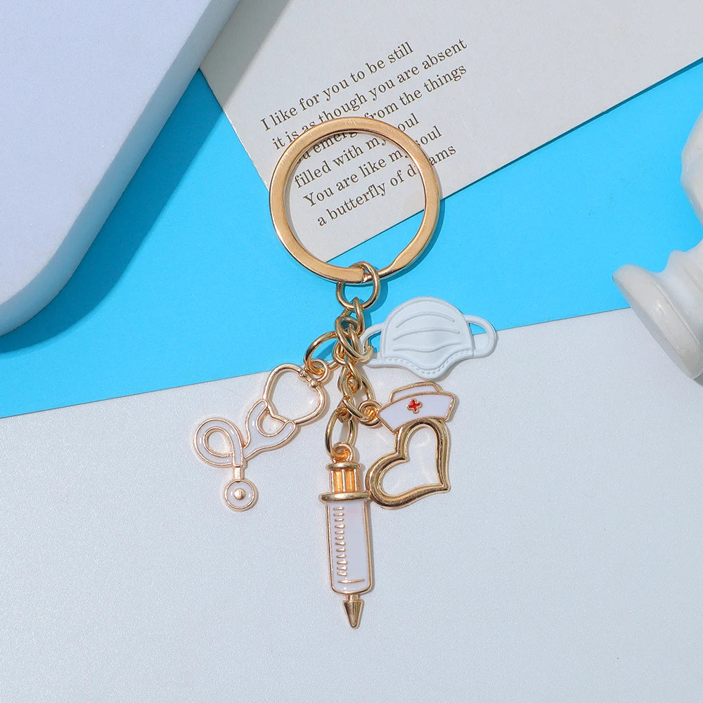 New Syringe Stethoscope Mask Nurse Cap Keychains for Men Women Bag Car Pendant Alloy Medical Tools Keyring Doctor'S Day Gift