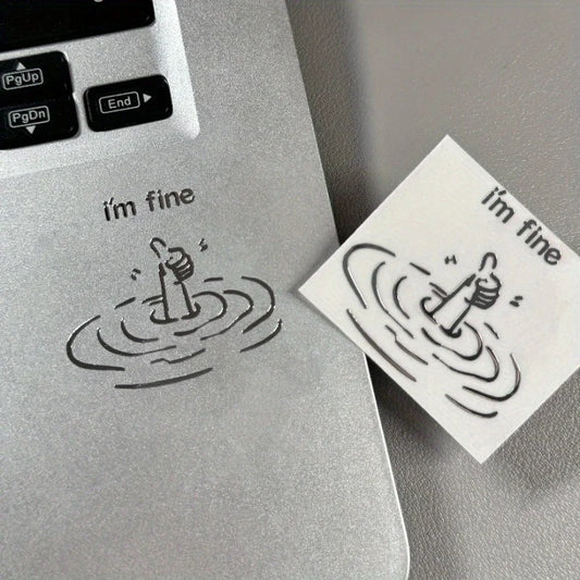 I'M Fine Funny Sarcastic Metal Stickers - Waterproof Glossy Paper Laptop Stickers, Humorous "I'M Fine" Design, Disposable Easy-To-Tear DIY Technology Accessories