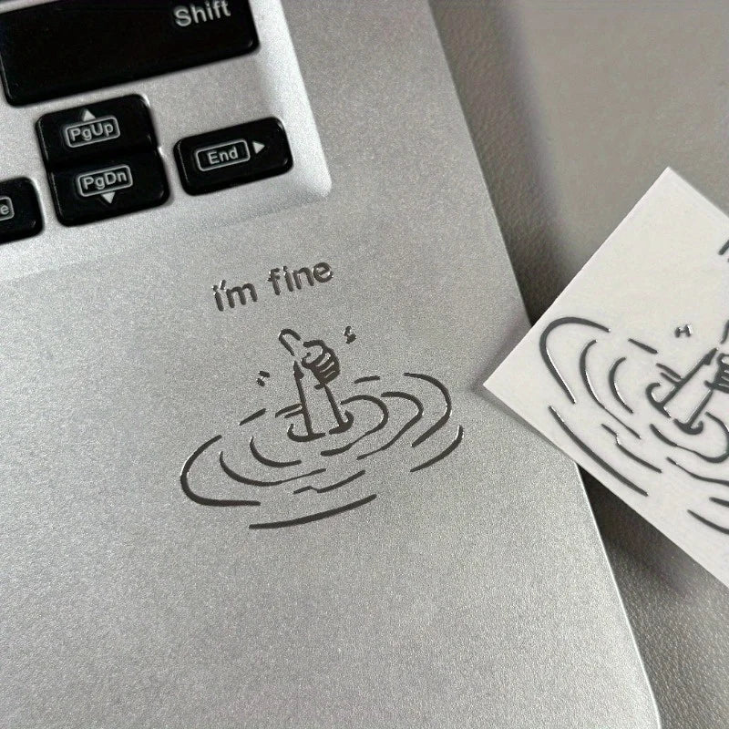 I'M Fine Funny Sarcastic Metal Stickers - Waterproof Glossy Paper Laptop Stickers, Humorous "I'M Fine" Design, Disposable Easy-To-Tear DIY Technology Accessories