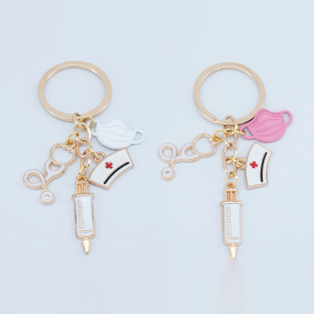 New Syringe Stethoscope Mask Nurse Cap Keychains for Men Women Bag Car Pendant Alloy Medical Tools Keyring Doctor'S Day Gift