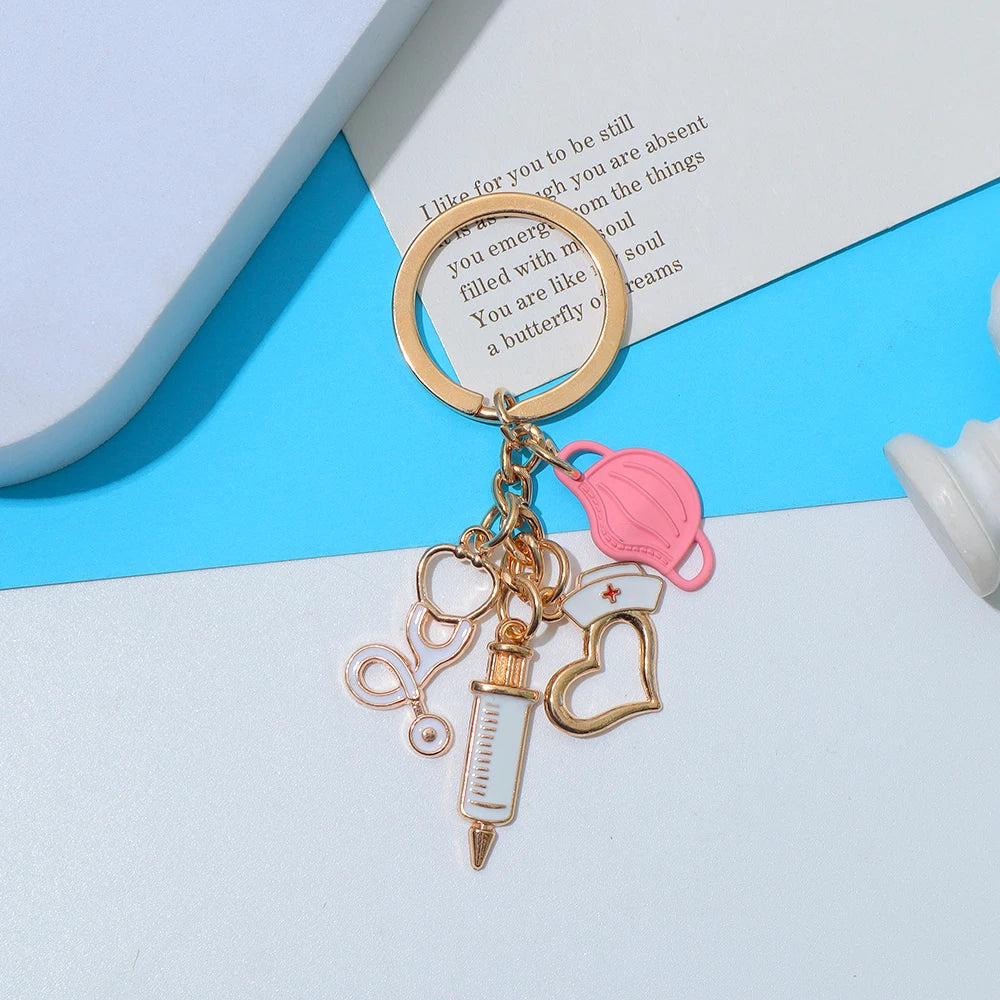 New Syringe Stethoscope Mask Nurse Cap Keychains for Men Women Bag Car Pendant Alloy Medical Tools Keyring Doctor'S Day Gift