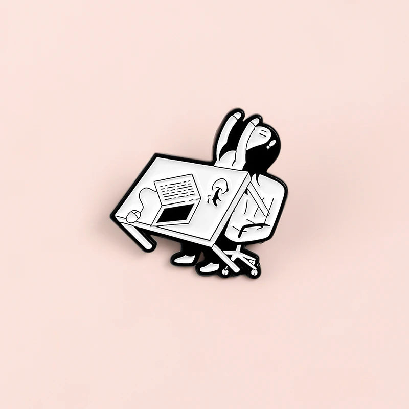 Cartoon Angry Office Girl Desk Pins Staff Enamel Pins Tired of Working Overthrow Desk Badge Funny Jewelry Gift for Office Staff