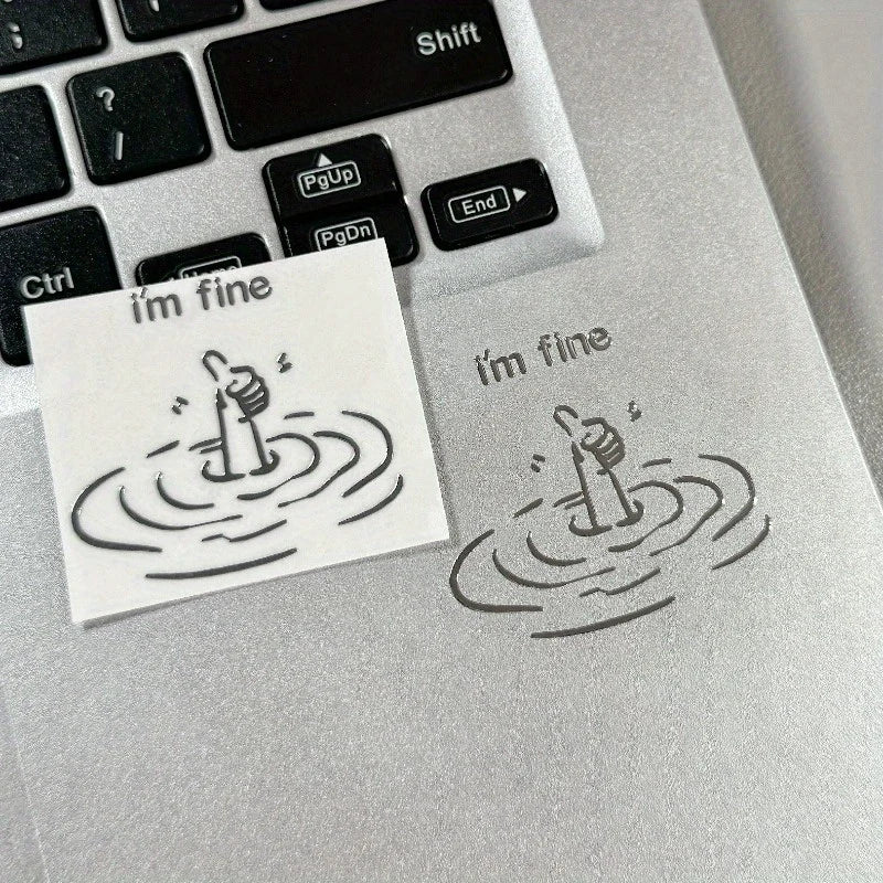 I'M Fine Funny Sarcastic Metal Stickers - Waterproof Glossy Paper Laptop Stickers, Humorous "I'M Fine" Design, Disposable Easy-To-Tear DIY Technology Accessories