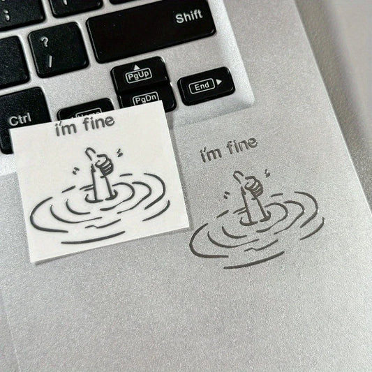 I'M Fine Funny Sarcastic Metal Stickers - Waterproof Glossy Paper Laptop Stickers, Humorous "I'M Fine" Design, Disposable Easy-To-Tear DIY Technology Accessories