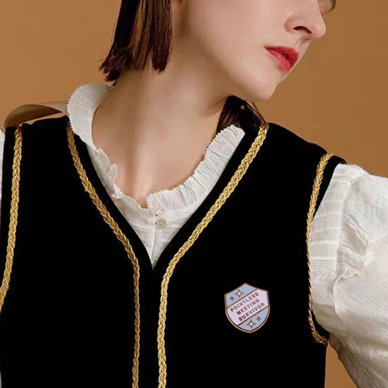 Funny Work Humor Shield Shape Enamel Pin Do You Hate Meetings? Show People That Office Humor with This Great Brooch