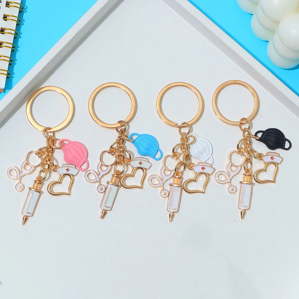 New Syringe Stethoscope Mask Nurse Cap Keychains for Men Women Bag Car Pendant Alloy Medical Tools Keyring Doctor'S Day Gift