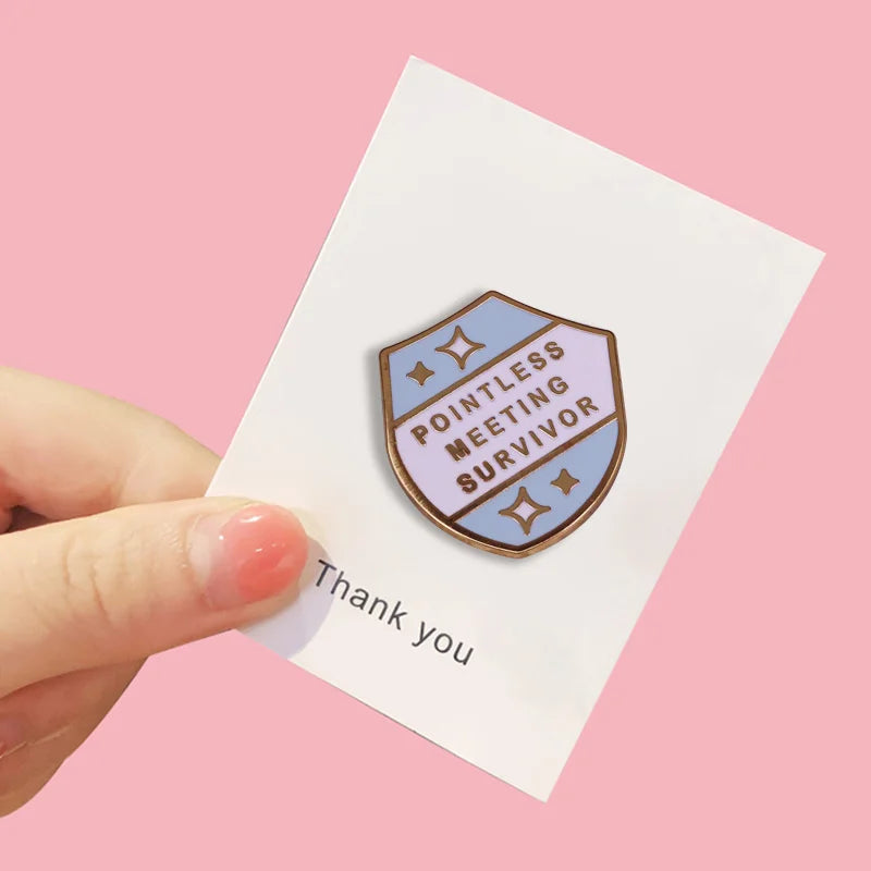 Funny Work Humor Shield Shape Enamel Pin Do You Hate Meetings? Show People That Office Humor with This Great Brooch