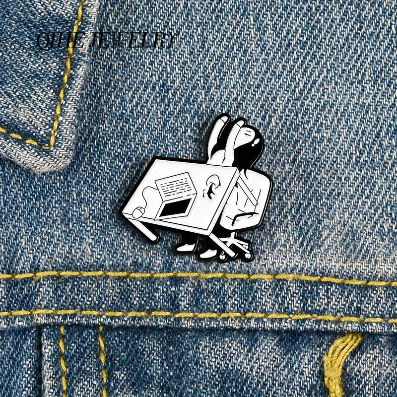 Cartoon Angry Office Girl Desk Pins Staff Enamel Pins Tired of Working Overthrow Desk Badge Funny Jewelry Gift for Office Staff