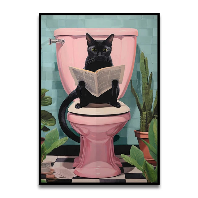 Cat Reading on the Loo Canvas Print