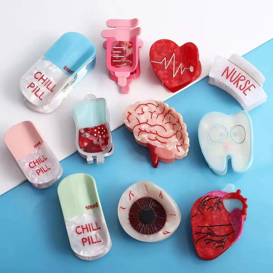 Medical Pill & Syringe Hair Grip