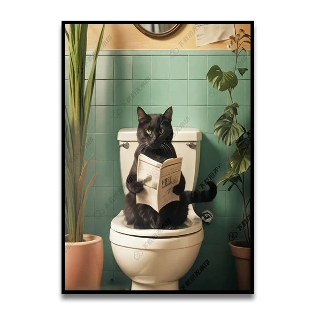 Cat Reading on the Loo Canvas Print