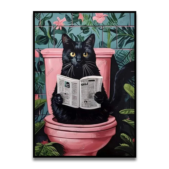 Cat Reading on the Loo Canvas Print