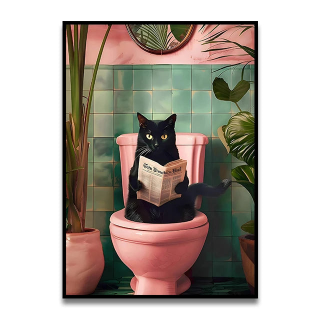 Cat Reading on the Loo Canvas Print