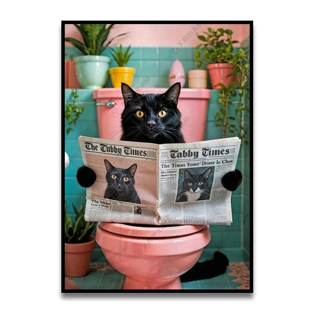 Cat Reading on the Loo Canvas Print