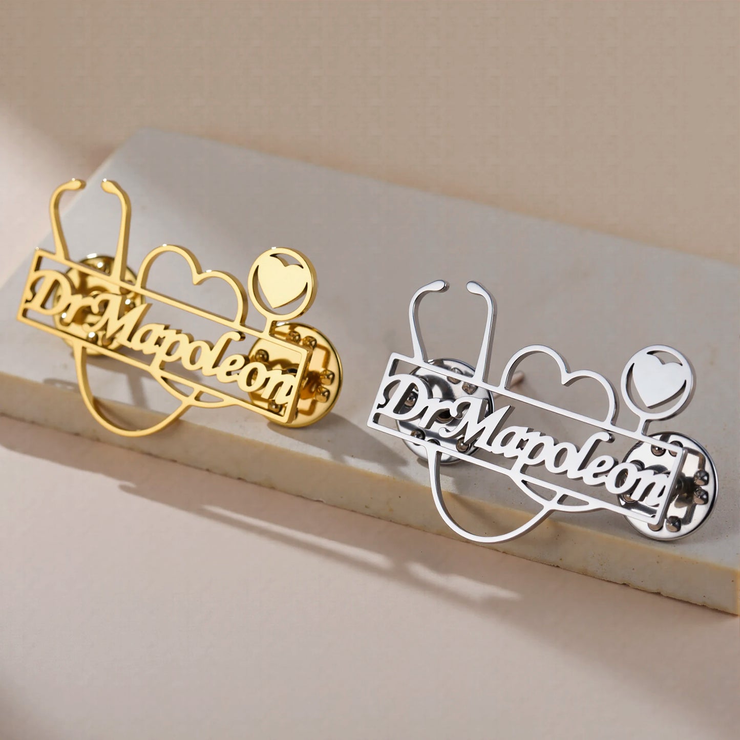 Personalised Stethoscope Name Brooch