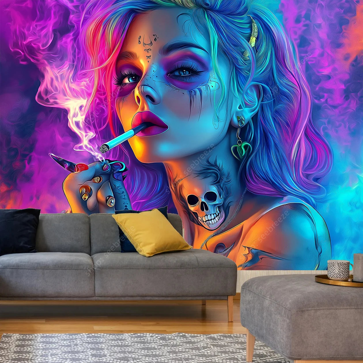 Tattoo Skull Smoke Tapestry