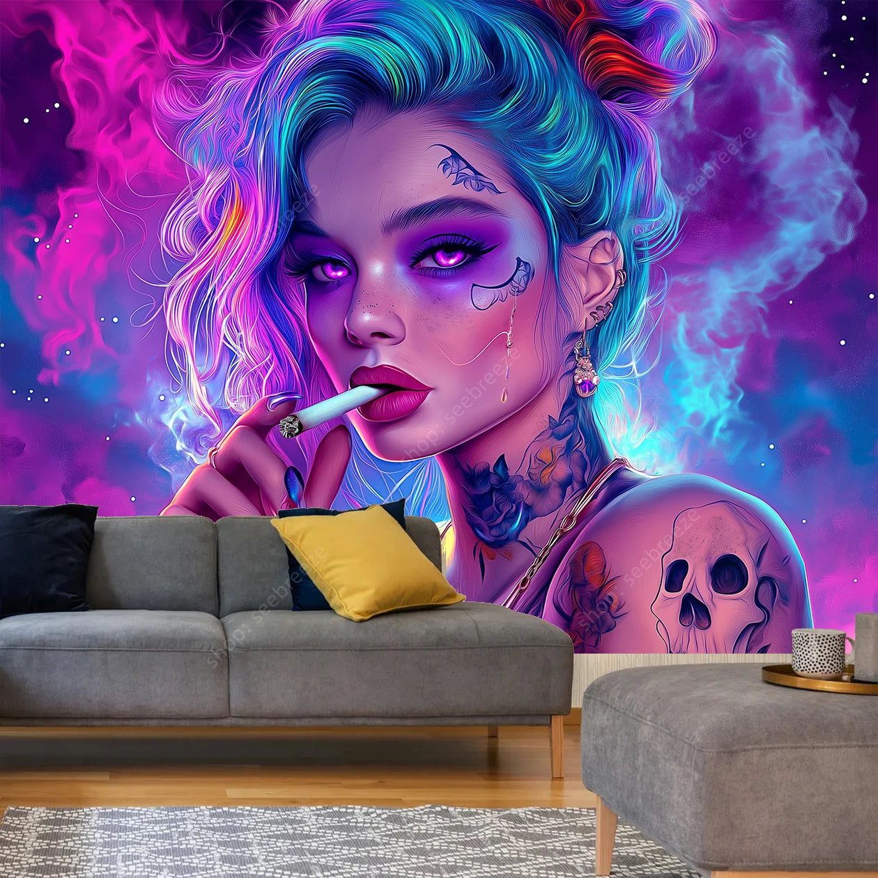 Tattoo Skull Smoke Tapestry
