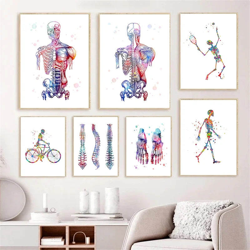 Skeleton bones anatomy canvas art, detail