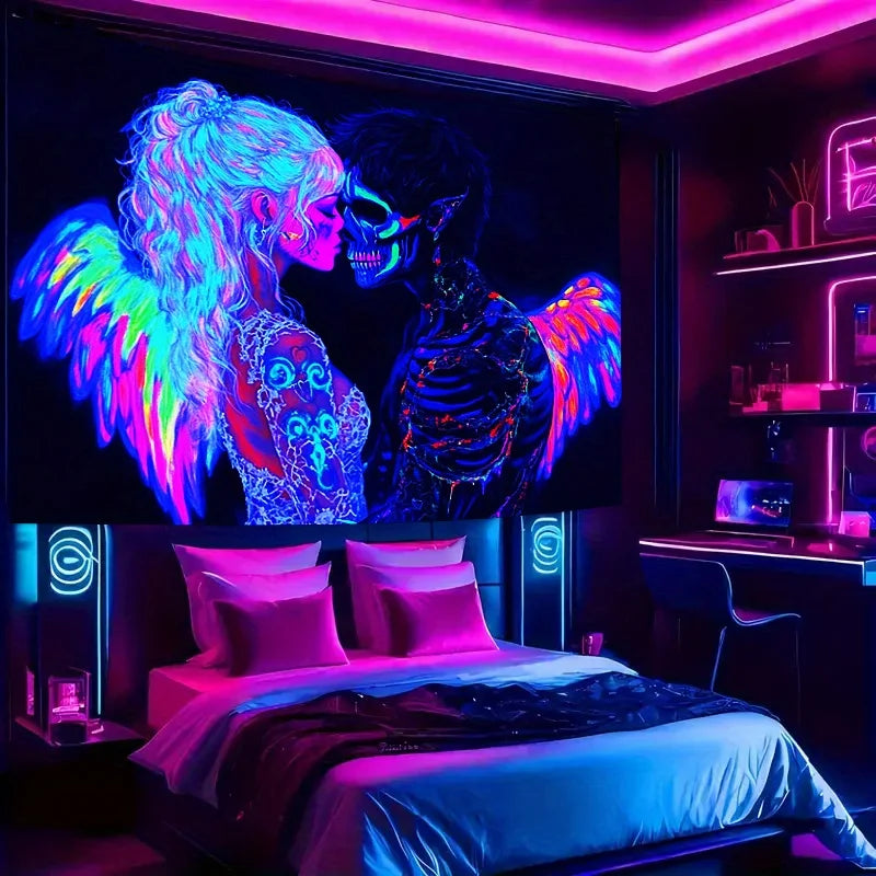 Neon Angel & Skeleton Tapestry