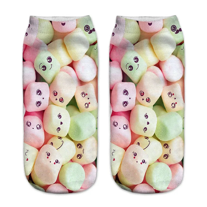 Donut & Fruit Print Ankle Socks