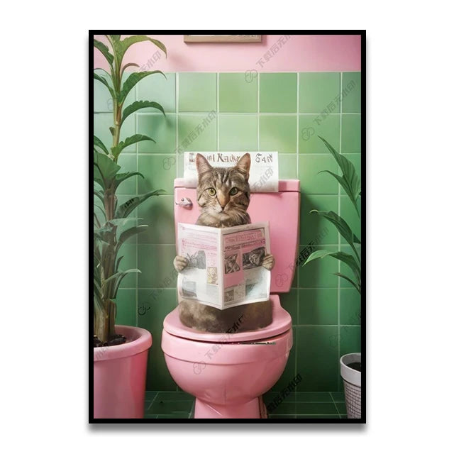 Cat Reading on the Loo Canvas Print