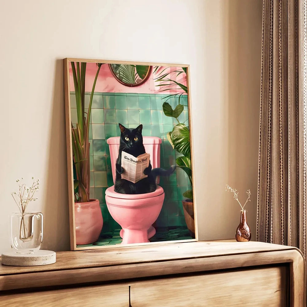 Cat Reading on the Loo Canvas Print
