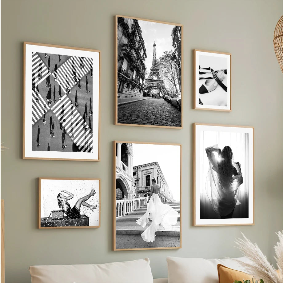Paris Fashion Girl Black & White Canvas Art