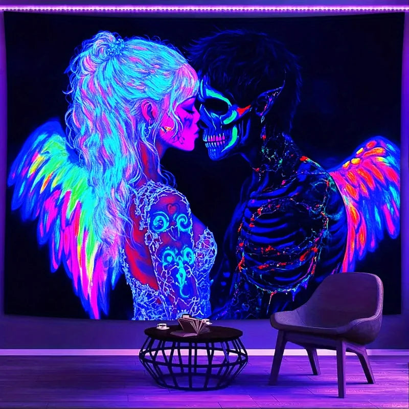 Neon Angel & Skeleton Tapestry