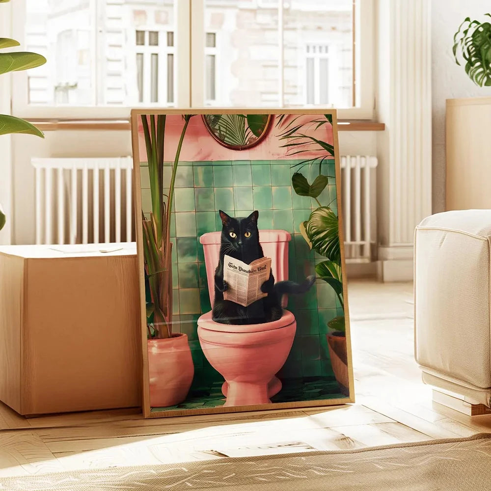 Cat Reading on the Loo Canvas Print