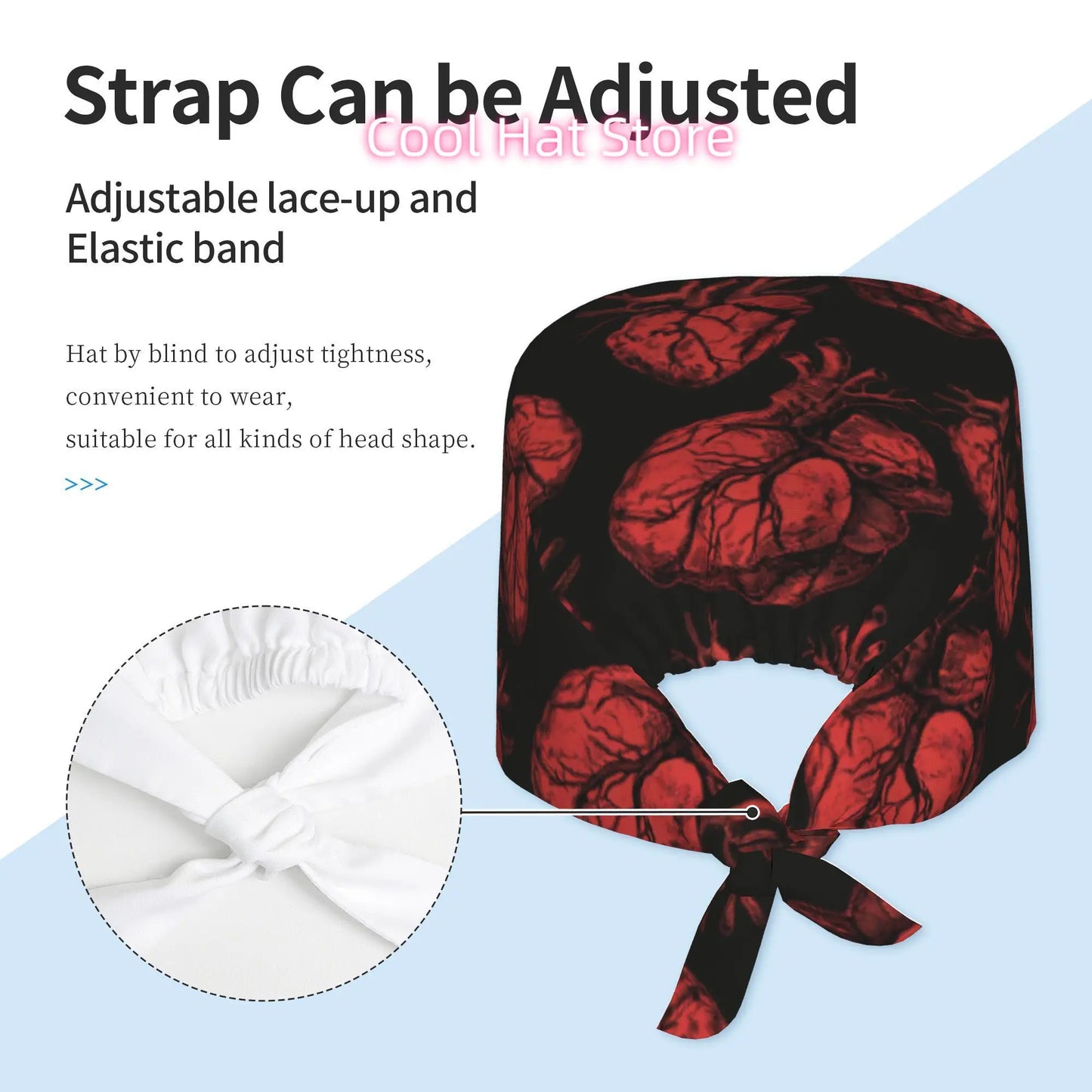 Heart Pattern Tie-Back Scrub Cap