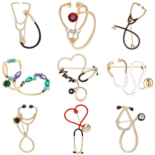Rhinestone Stethoscope Brooch Pin