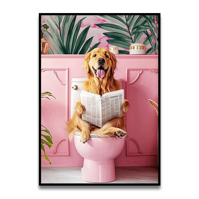 Cat Reading on the Loo Canvas Print