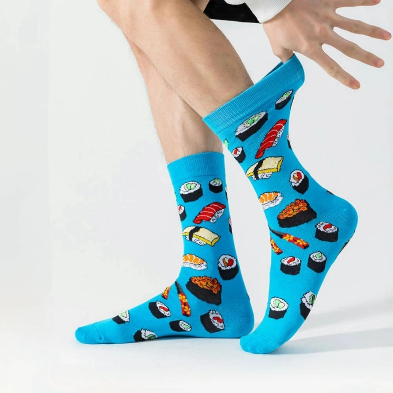 Sushi Print Blue Crew Socks