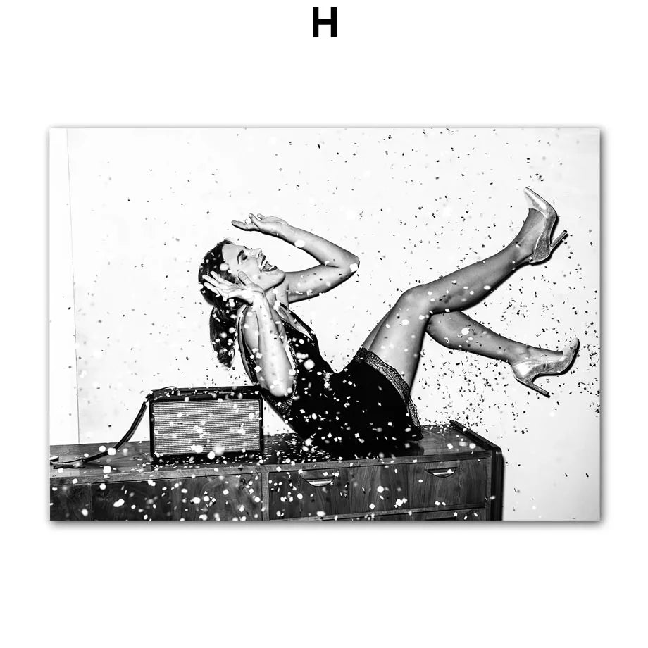 Paris Fashion Girl Black & White Canvas Art