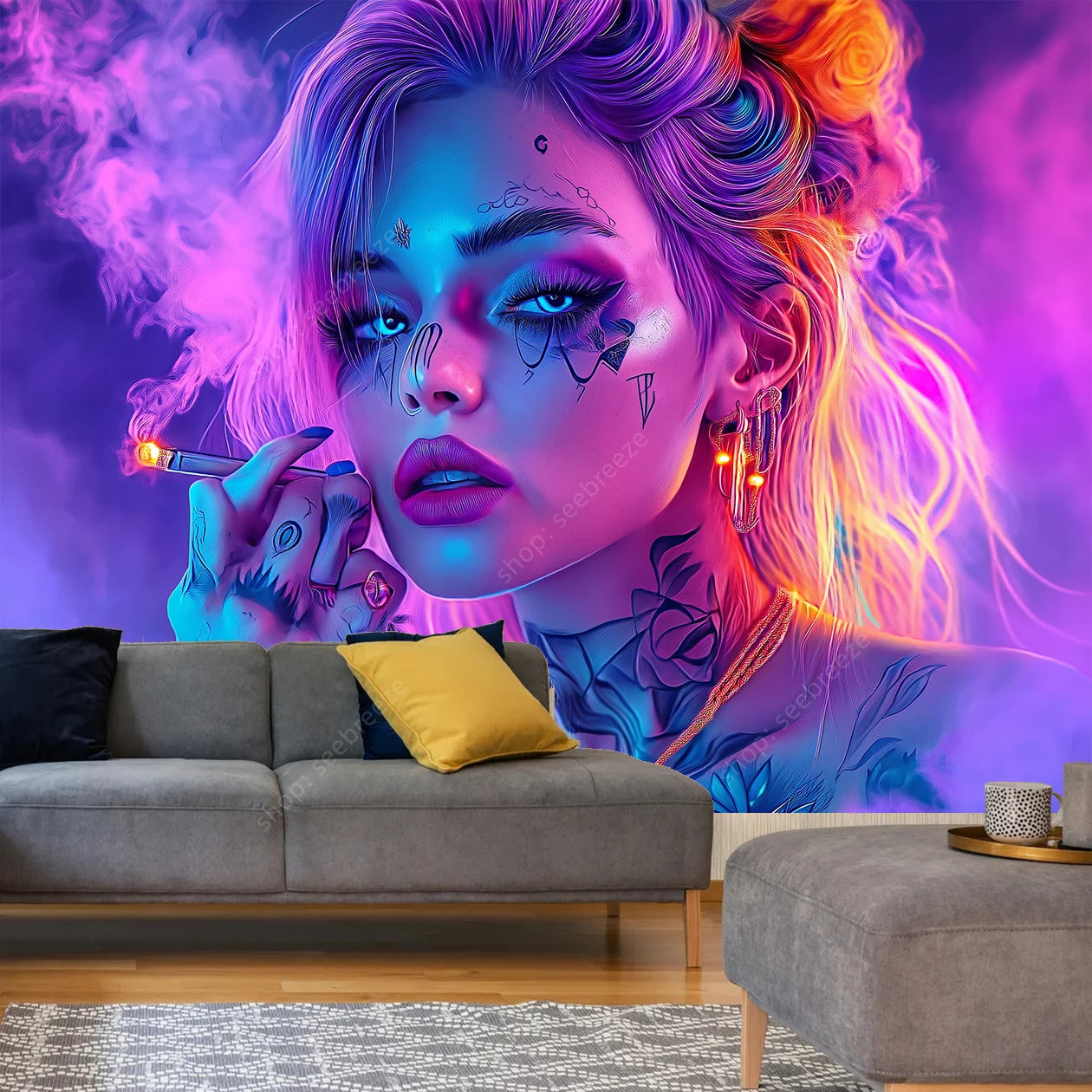 Tattoo Skull Smoke Tapestry