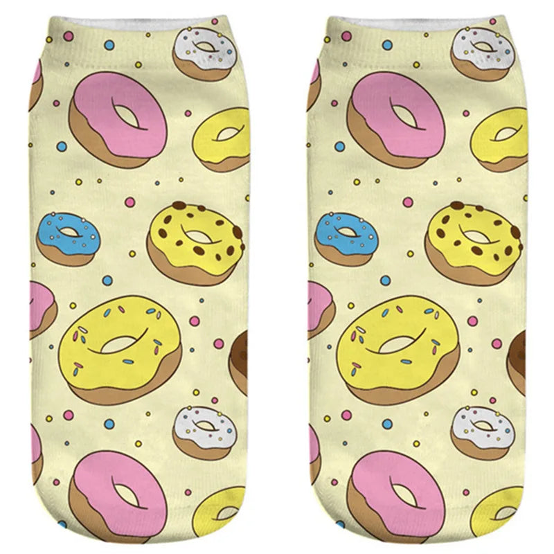 Donut & Fruit Print Ankle Socks