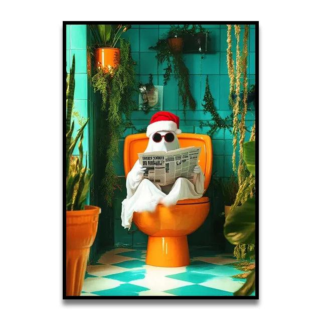 Cat Reading on the Loo Canvas Print