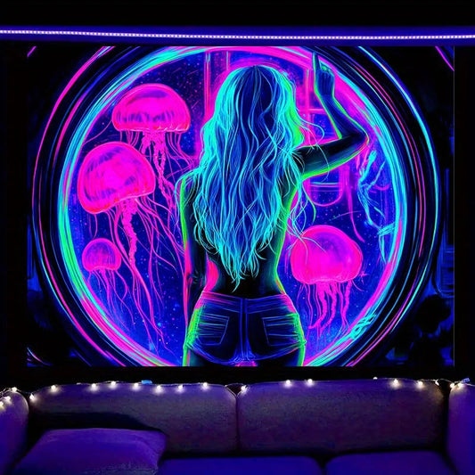 Cyberpunk Jellyfish Girl Tapestry