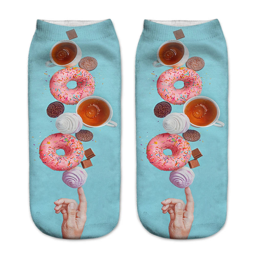 Donut & Fruit Print Ankle Socks