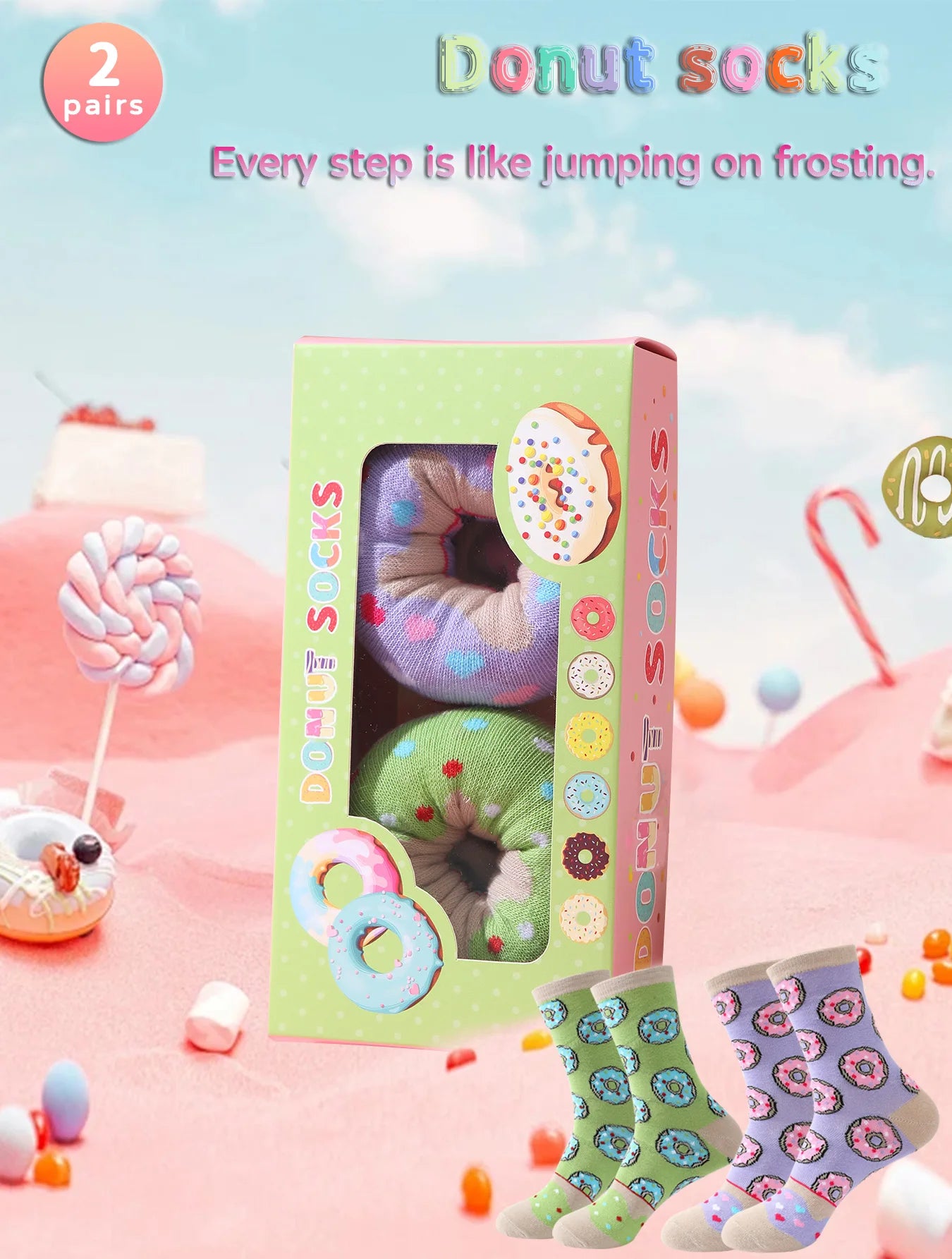 Donut Couple Socks Gift Box (2 Pairs)