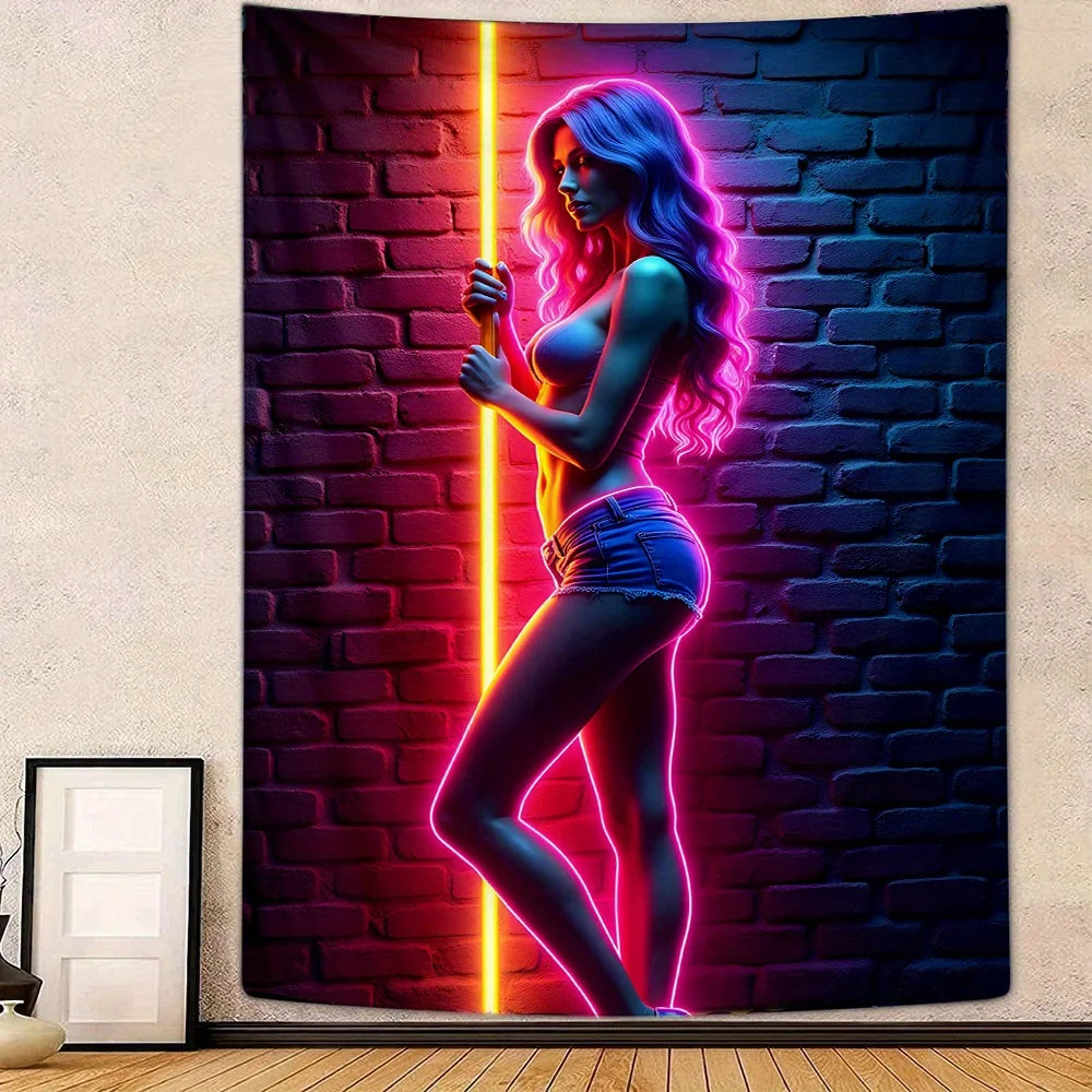 Cyberpunk Silhouette Neon Tapestry