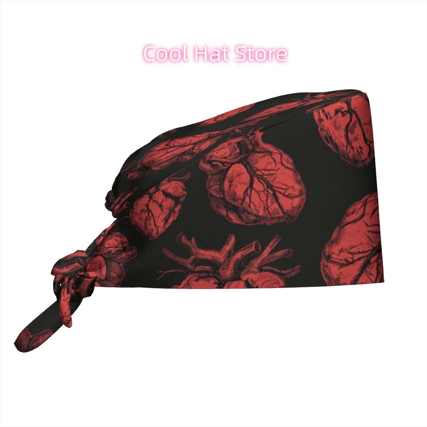 Heart Pattern Tie-Back Scrub Cap