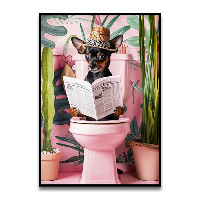 Cat Reading on the Loo Canvas Print