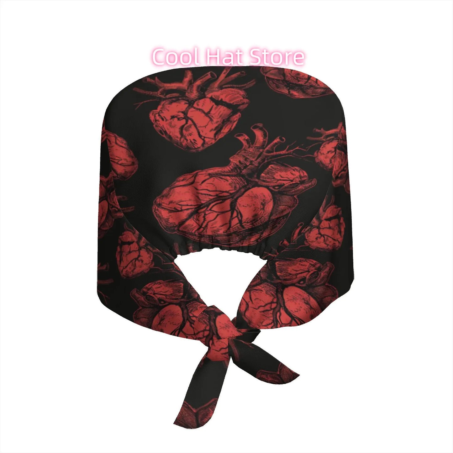 Heart Pattern Tie-Back Scrub Cap