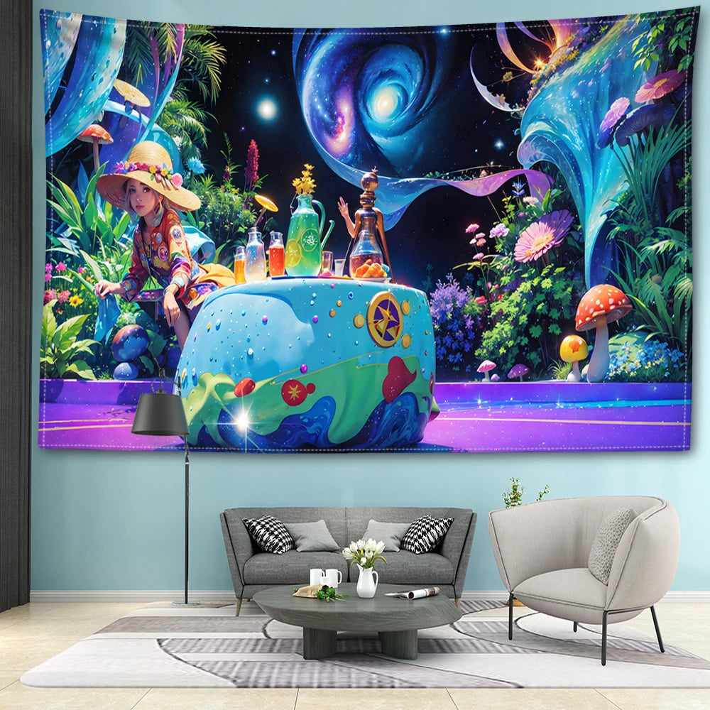 Mushroom Forest Abstract Tapestry