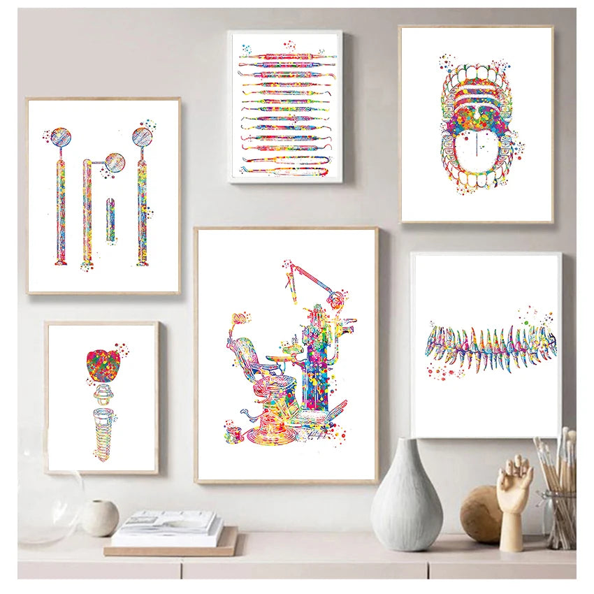 Dental anatomy watercolour canvas print for a clinic